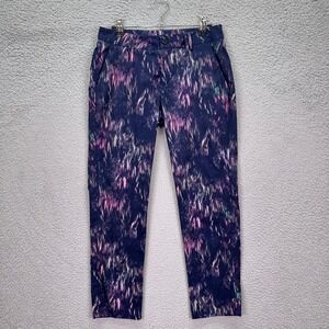 KJUS Pants Womens S Navy Pink Purple Abstract Print Golf Pants Tapered Trousers